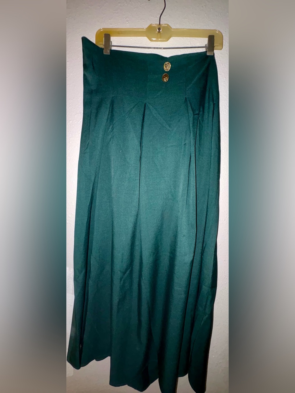 SHEIN High-Waist Forest Green A-Line Maxi Skirt with Gold Buttons NWOT